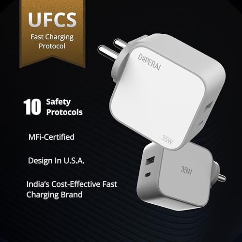 DeperAI 35W Dual Port GaN III Fast Charger A+C - MFi Certified, PD3.0 & UFCS Support iPhone, iPad, Android Devices (White and Grey) - Image 4