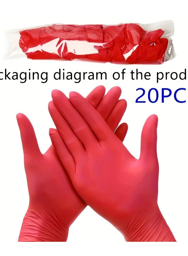20pcs Red Nitrile Gloves Disposable Household Cleaning For Pet Bathing Nails - Image 1