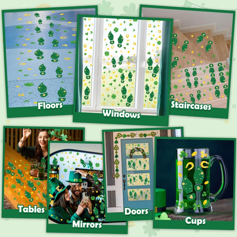 Traplace 360 PCS St Patricks Day Decorations, 9 Sheets St Patricks Day Floor Decals, Shamrock Stickers with Footprints Coins, Waterproof Leprechaun Trap Supplies, Floor Decals for Classroom Home Decor - Image 4