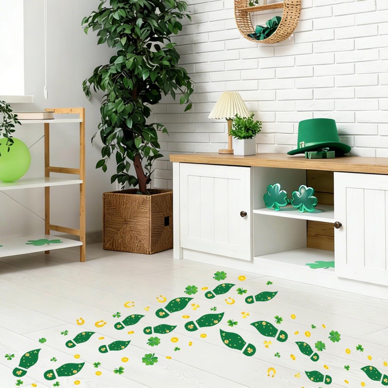 Traplace 360 PCS St Patricks Day Decorations, 9 Sheets St Patricks Day Floor Decals, Shamrock Stickers with Footprints Coins, Waterproof Leprechaun Trap Supplies, Floor Decals for Classroom Home Decor - Image 5