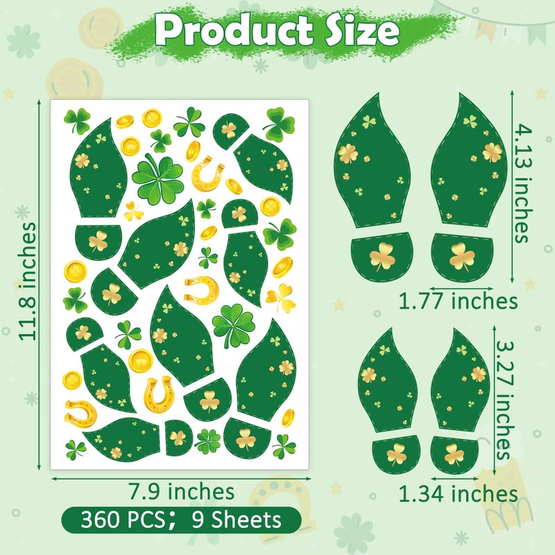 Traplace 360 PCS St Patricks Day Decorations, 9 Sheets St Patricks Day Floor Decals, Shamrock Stickers with Footprints Coins, Waterproof Leprechaun Trap Supplies, Floor Decals for Classroom Home Decor - Image 2