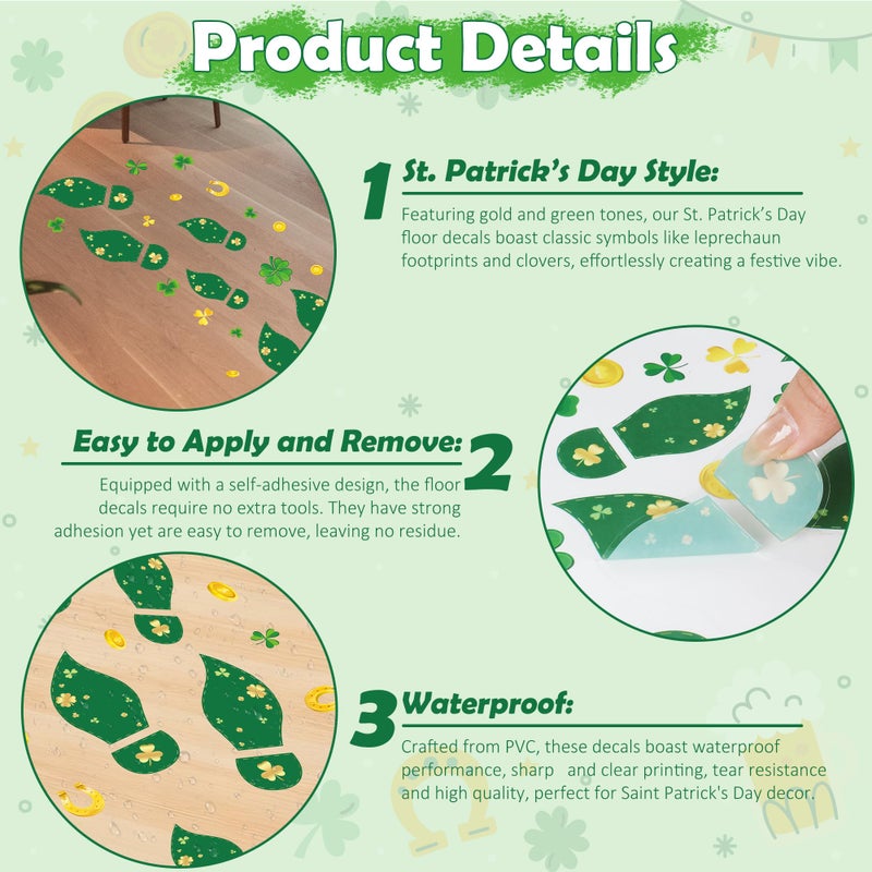 Traplace 360 PCS St Patricks Day Decorations, 9 Sheets St Patricks Day Floor Decals, Shamrock Stickers with Footprints Coins, Waterproof Leprechaun Trap Supplies, Floor Decals for Classroom Home Decor - Image 3