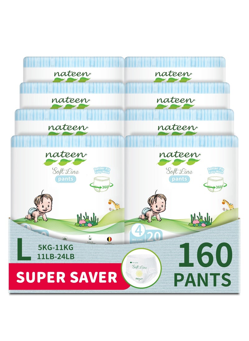 nateen - Nateen Soft Line Baby Pants Diapers ,Size 4 (9-14kg),Large Baby Pull Ups,160 Count Diaper Pants,Super Soft and Breathable Baby Diapers Pants. - Image 1