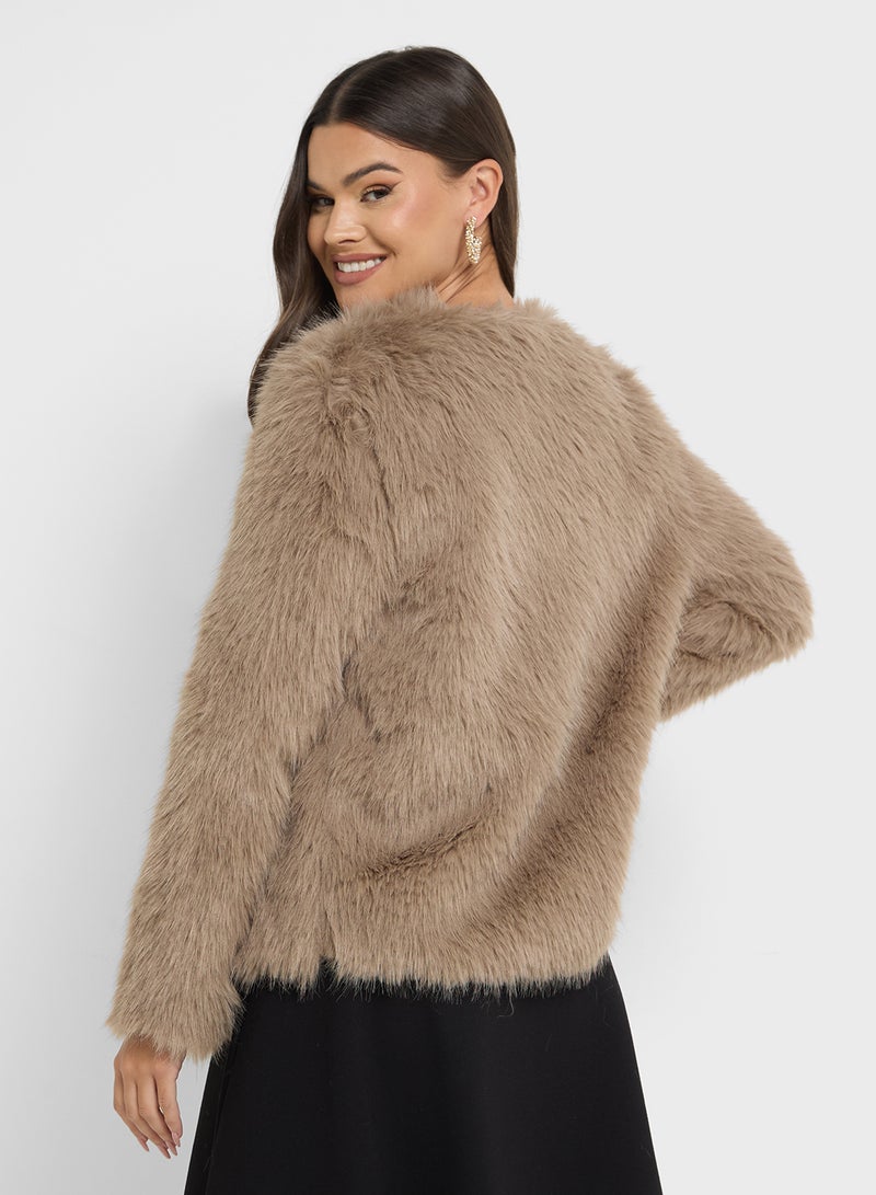 Ginger Faux Fur Open Front Coat - Image 2