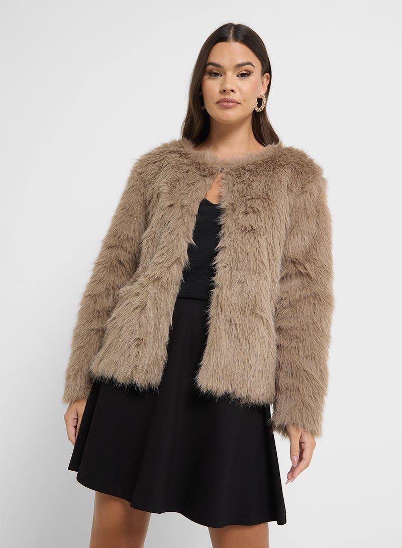 Ginger Faux Fur Open Front Coat - Image 1