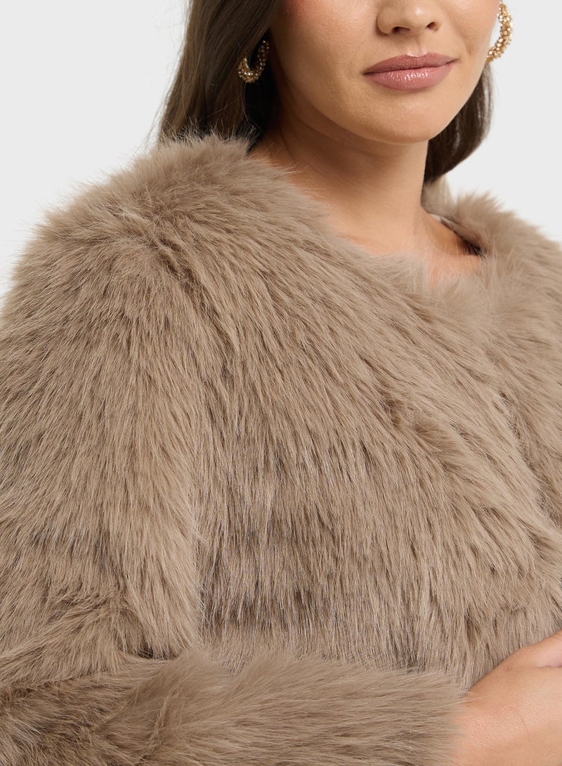 Ginger Faux Fur Open Front Coat - Image 3