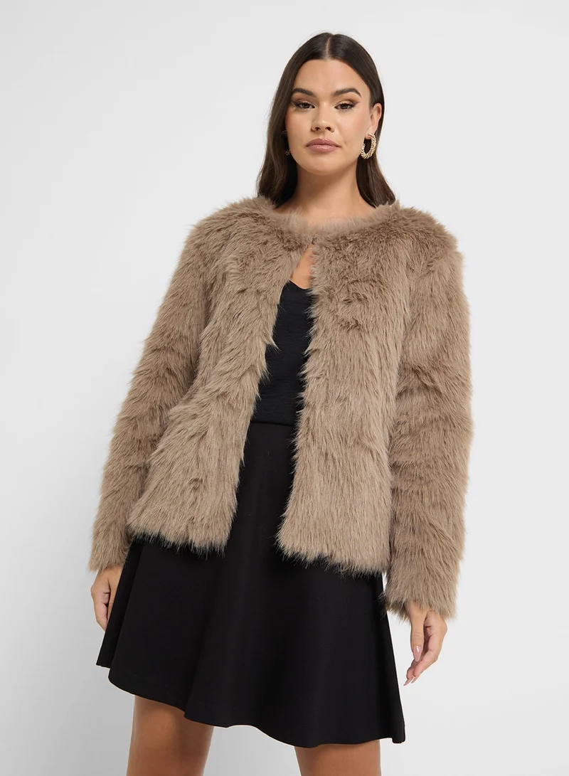 Ginger Faux Fur Open Front Coat