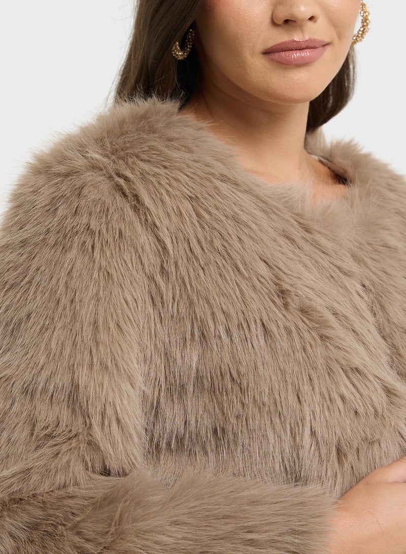 Ginger Faux Fur Open Front Coat - Image 4