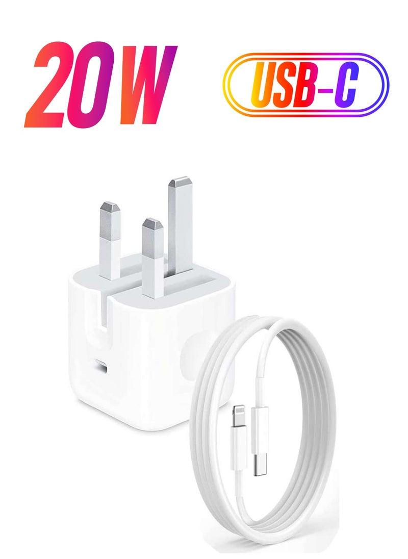أسبور 20W شاحن سريع PD بمنفذ Type-C مع كابل Type-C إلى Lightning بطول 1 متر، متوافق مع iPhone 12 Pro Max/SE 2020/11/XR/XS/8/7، iPad Air 4/Pro 2020، Samsung Galaxy S21 Ultra/S21 - أبيض  - Image 1