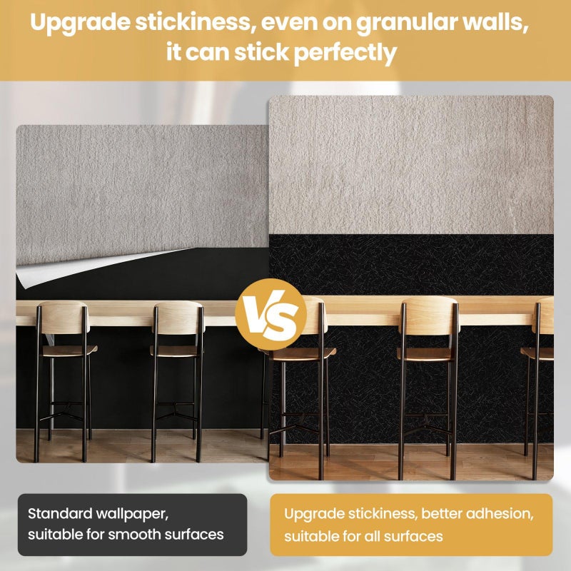 Abyssaly Black Wallpaper Peel and Stick for Particle Wall, Strengthen Stickiness Silk Embossed Black Textured Contact Paper Removable Vinyl Wrap Furniture Renter Friendly Wall Gift Paper 17.7" X 118" - Image 4