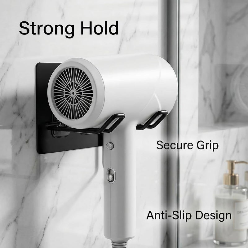 VIHAX Wall Mounted Hair Dryer Rack Hairdryer Shelf Holder Storage Hanger Bathroom Iron Shelf Home Organizer,Wall Mount Drill Free Mount Trace Less Hair Dryer Rack Adhesive (Black) - Image 3