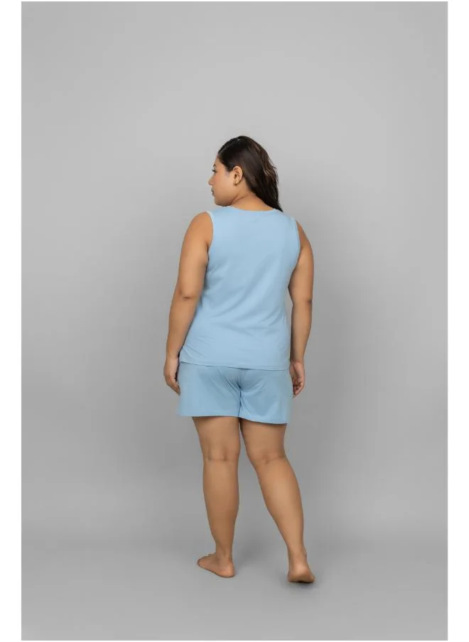 نسيسير Blue Cotton Lounge Shorts Set