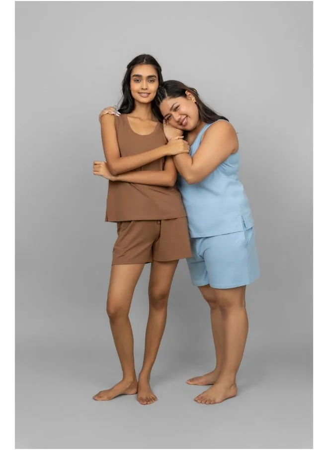 نسيسير Blue Cotton Lounge Shorts Set