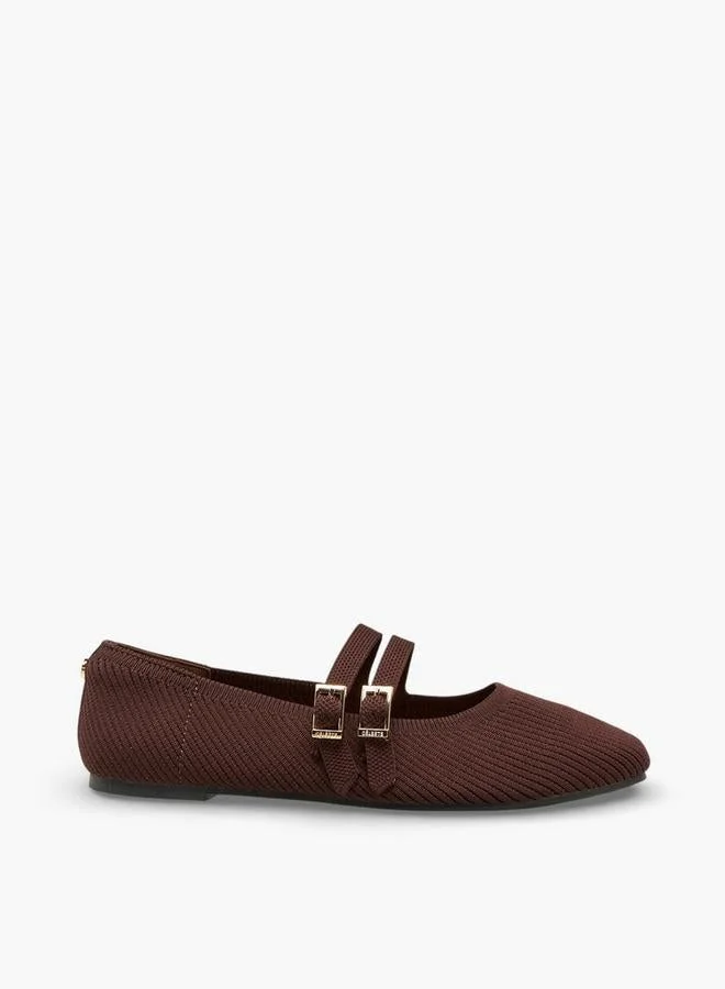Women'S Textured Ballerina Shoes With Buckle Closure