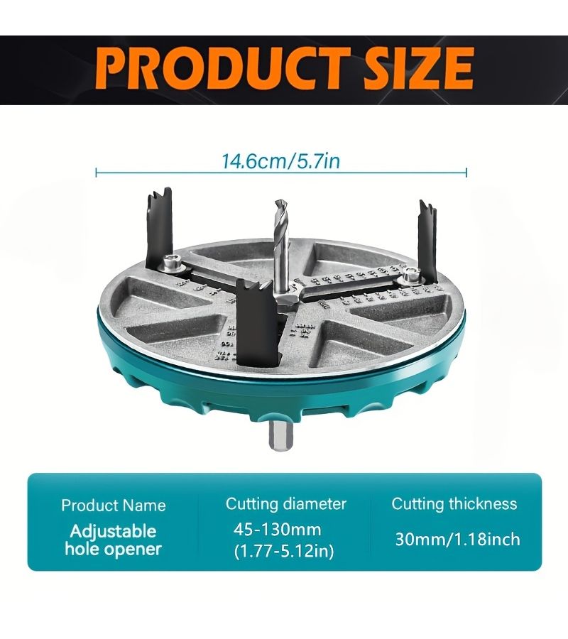 1 Set Adjustable Woodworking Hole Saw Drill Bit 4.5 to 13 Cm for Wood Plastic Metal - Image 3