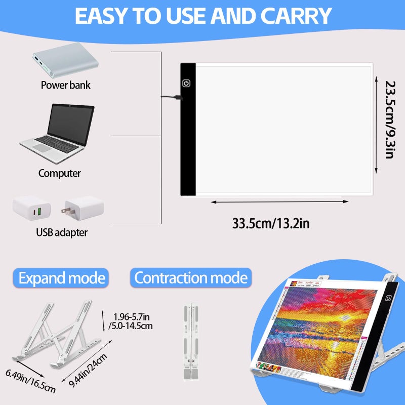 DNSGOOR 186Pcs All Inclusive Diamond Art Accessories Kit Diamond Painting A4 LED Light Pad Set with Diamond Art Sealer Glue Stand Storage Case Pens 5D Painting Tools for DIY Drill Craft - Image 2