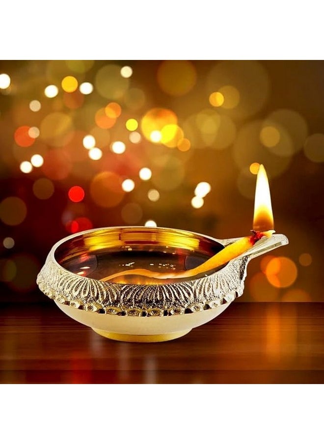 ROLIMOLI - Pure Brass Kuber Aarti Akhand Diya, Deepak, Oil Lamp On Table Diya Set For Lakshmi Puja, Home Decor, Mandir, Temple, Festival Gift Set Of 1 - Image 1