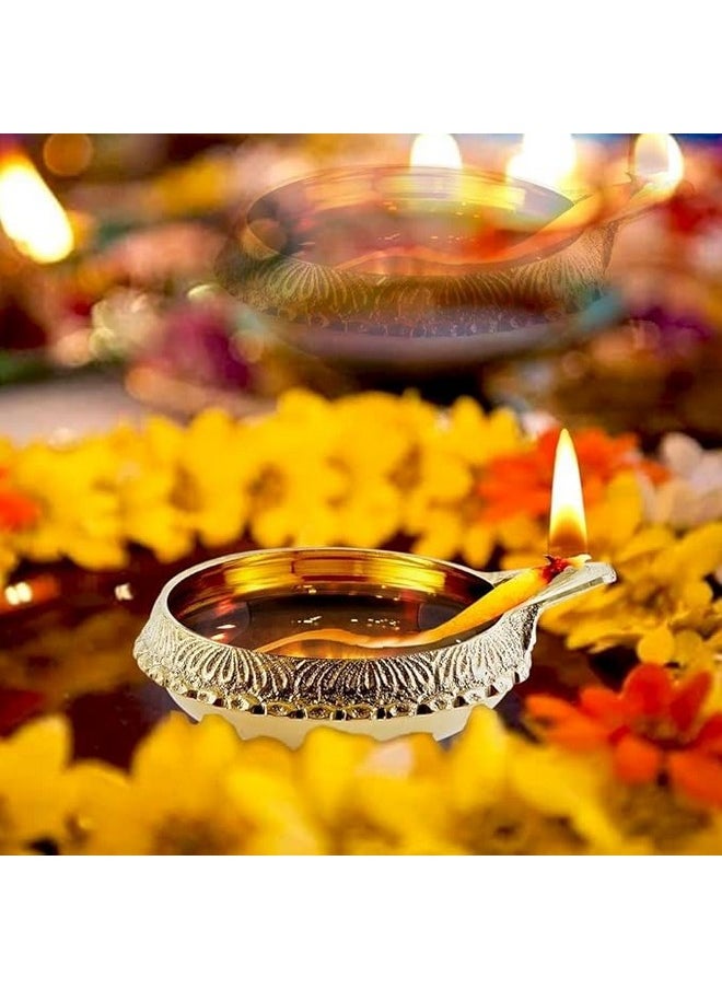 ROLIMOLI - Pure Brass Kuber Aarti Akhand Diya, Deepak, Oil Lamp On Table Diya Set For Lakshmi Puja, Home Decor, Mandir, Temple, Festival Gift Set Of 1 - Image 1