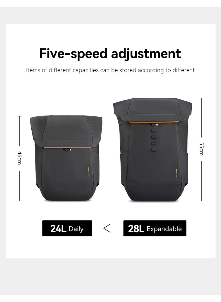 MARK RYDEN MARK RYDEN 2975 Five Types Capacity Adjustment,with Top Flap,YKK Zip Casual Travel Business Backpack, Hydrophobic Fabric, Suitable for 17 Inch Laptop