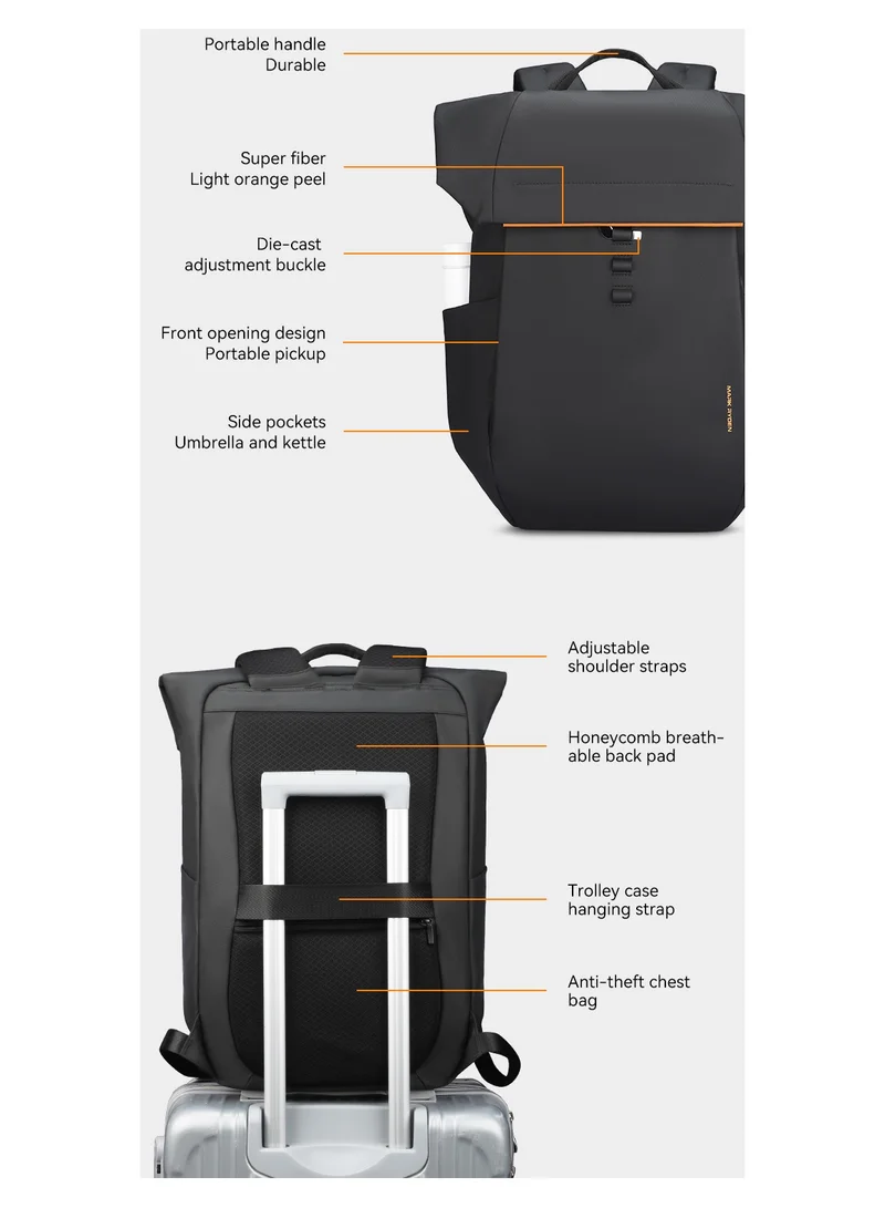 MARK RYDEN MARK RYDEN 2975 Five Types Capacity Adjustment,with Top Flap,YKK Zip Casual Travel Business Backpack, Hydrophobic Fabric, Suitable for 17 Inch Laptop
