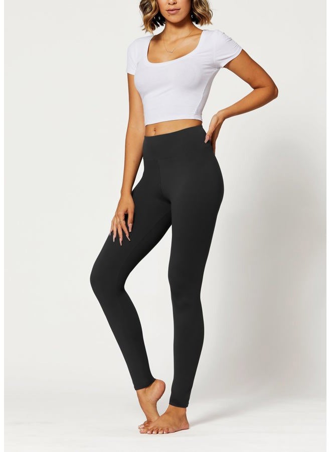 Conceited Black Premium Ultra Soft High Waisted Leggings for Women - 3" Wide Band - Workout Leggings for Women Tummy Control - One Size - SOL01R-3-Black - Image 4