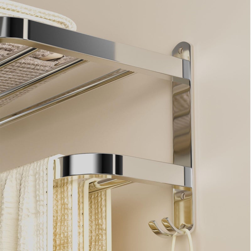 DDS-DUDES Bathroom Towel Rack Towel Shelf Rail with Double Towel Bars Lavatory Wall Mounted Holder with Hooks Stainless Steel Hotel Bath Rack 24 inches - Image 5