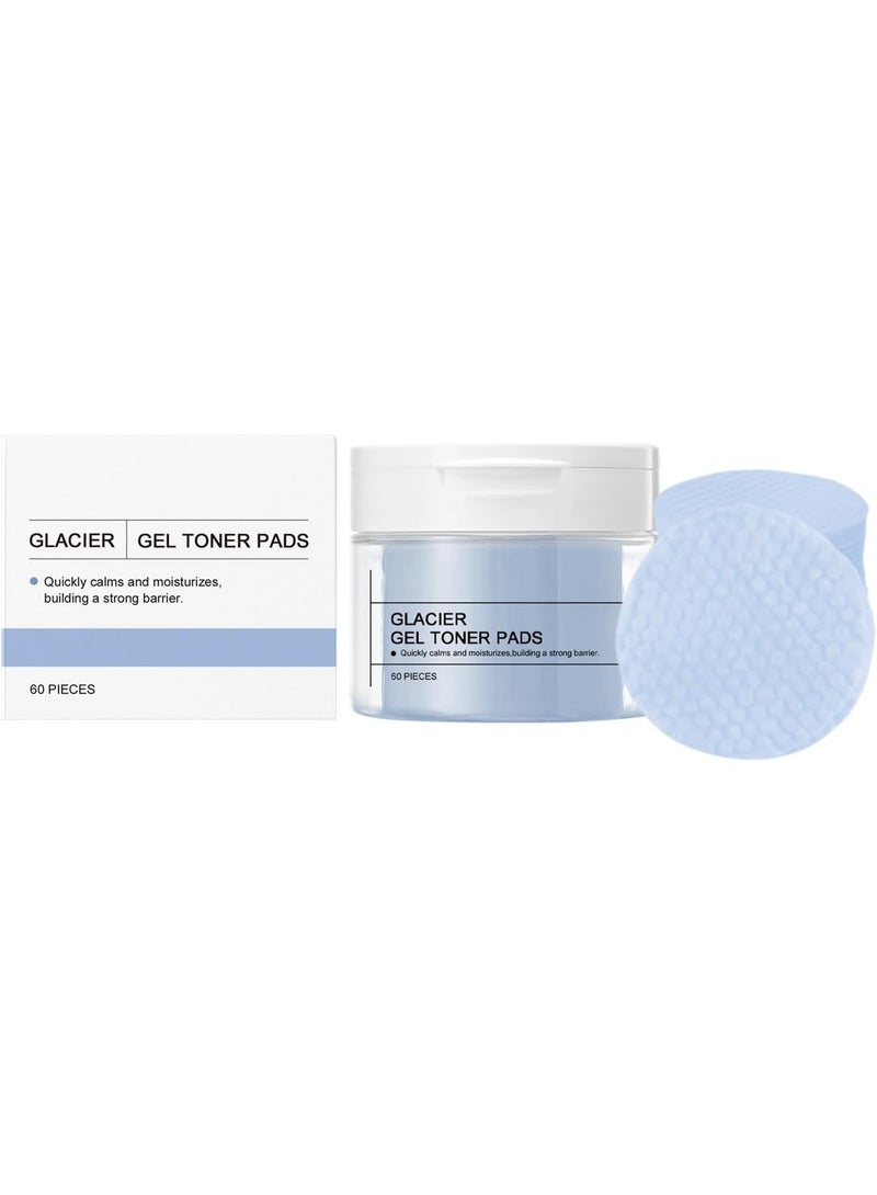Collagen Gel Toner Pads, Face Cleansing Pad with Vitamin C & E, Pore Minimizer & Face Wipes with Toner, Deeply Hydrating & Firming (Glacier Water Soothing Cotton Pads, 60PCS)
