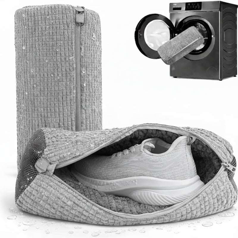 Trazon Shoe Washing Machine Bags (2-Pack), Reusable Laundry Wash Bags for Shoes, Sneakers & Slippers, Durable Zippered Mesh, Protects Shoes & Washer, Grey - Image 1
