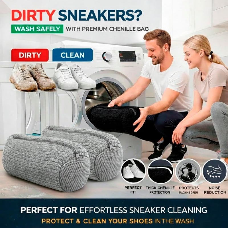 Trazon Shoe Washing Machine Bags (2-Pack), Reusable Laundry Wash Bags for Shoes, Sneakers & Slippers, Durable Zippered Mesh, Protects Shoes & Washer, Grey - Image 2