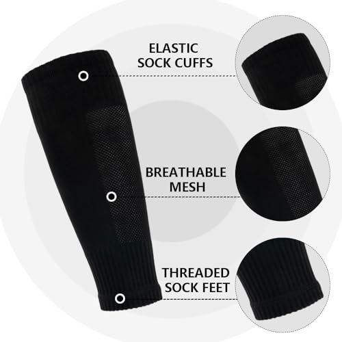 Ukontagood 2 Pairs Mens Grip Soccer Socks, 2 Pairs Shin Sleeves with 1 Pack Shin Guards and 4 Straps, Soccer Football Game Set 9 Pcs (Black) - Image 4