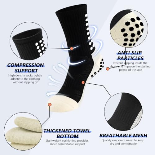Ukontagood 2 Pairs Mens Grip Soccer Socks, 2 Pairs Shin Sleeves with 1 Pack Shin Guards and 4 Straps, Soccer Football Game Set 9 Pcs (Black) - Image 3