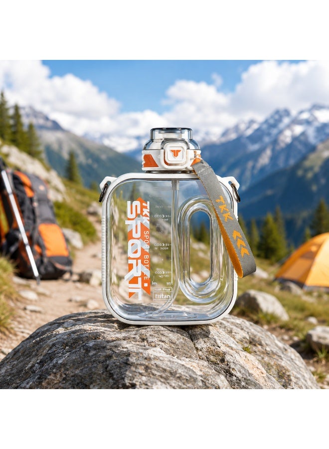 TKK 2000ml BPA Free Tritan water bottle for Gym Yoga Travel Camping Outdoor with Rope for Ease of Carry, comes with Straw | White - Image 1