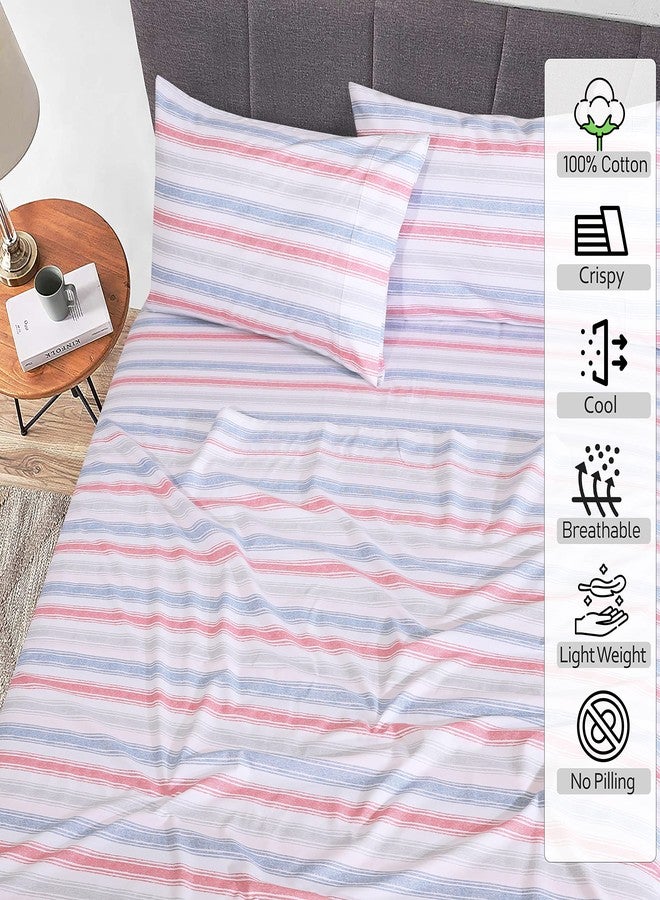 RUVANTI 100% Cotton King Size Sheets Set, 4 Pieces, Soft & Breathable Percale Weave Bedding, Deep Pocket 16", Hotel Standard, Crisp Cool Feel, Durable, Perfect Striped Bed Sheet, Times - Image 2