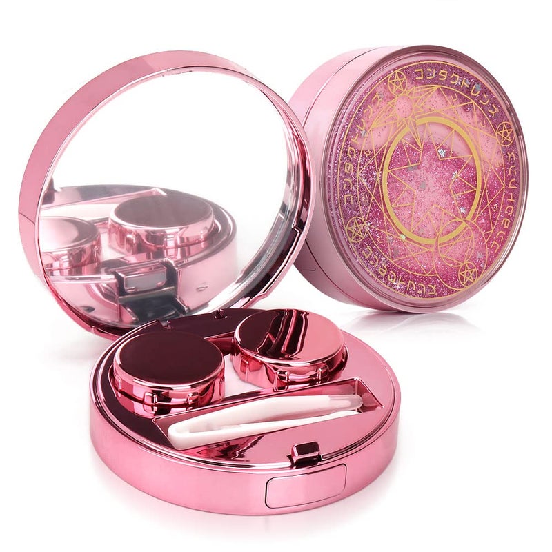 ofone Contact Lens Case Bling Stars Colored Contacts Travel Cases with Remover Tool Tweezers Mirror Contact Lenses Holder Container Storage Kit for Women and Girls Pink