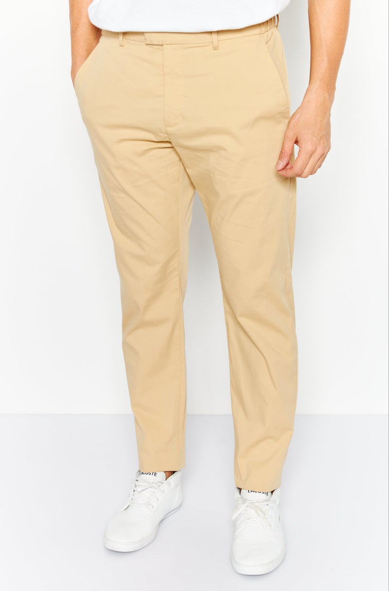 ESPRIT Men Slim Fit Stretchable Solid Chino Pants, Beige - Image 1