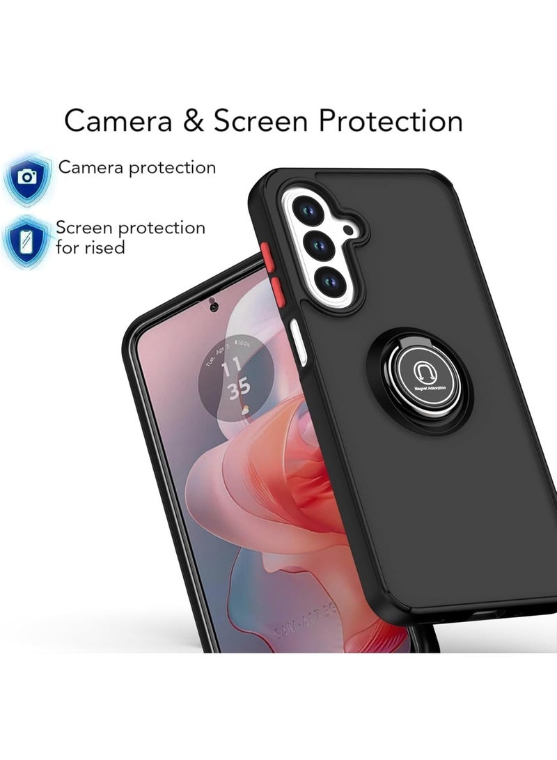 Muzz حافظة لهاتف سامسونج جالاكسي A17 غطاء حلقة معدنية حامل قبضة قاعدة دعم مغناطيسية مقاومة للصدمات ظهر صلب غير لامع حافة للحماية لهاتف سامسونج جالاكسي A17 (أسود) - Image 4