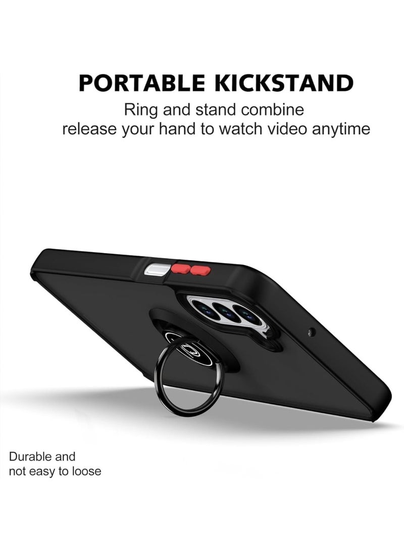 Muzz حافظة لهاتف سامسونج جالاكسي A17 غطاء حلقة معدنية حامل قبضة قاعدة دعم مغناطيسية مقاومة للصدمات ظهر صلب غير لامع حافة للحماية لهاتف سامسونج جالاكسي A17 (أسود) - Image 3