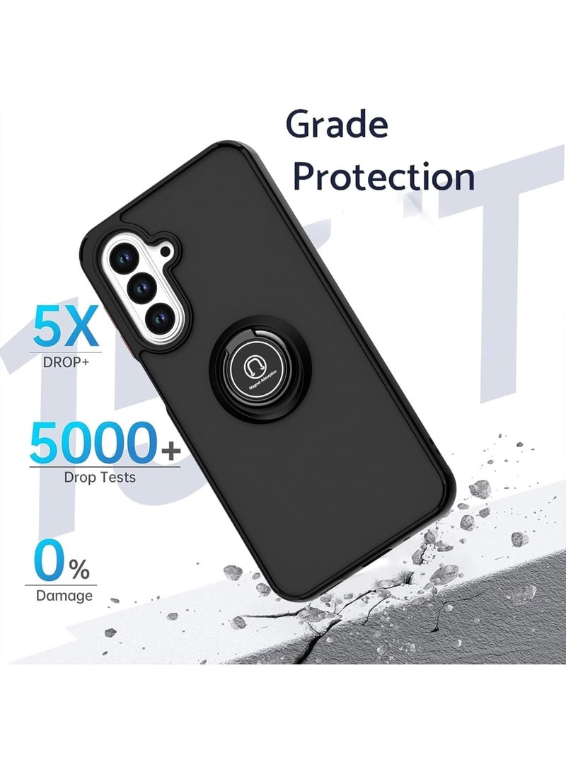 Muzz حافظة لهاتف سامسونج جالاكسي A17 غطاء حلقة معدنية حامل قبضة قاعدة دعم مغناطيسية مقاومة للصدمات ظهر صلب غير لامع حافة للحماية لهاتف سامسونج جالاكسي A17 (أسود) - Image 5