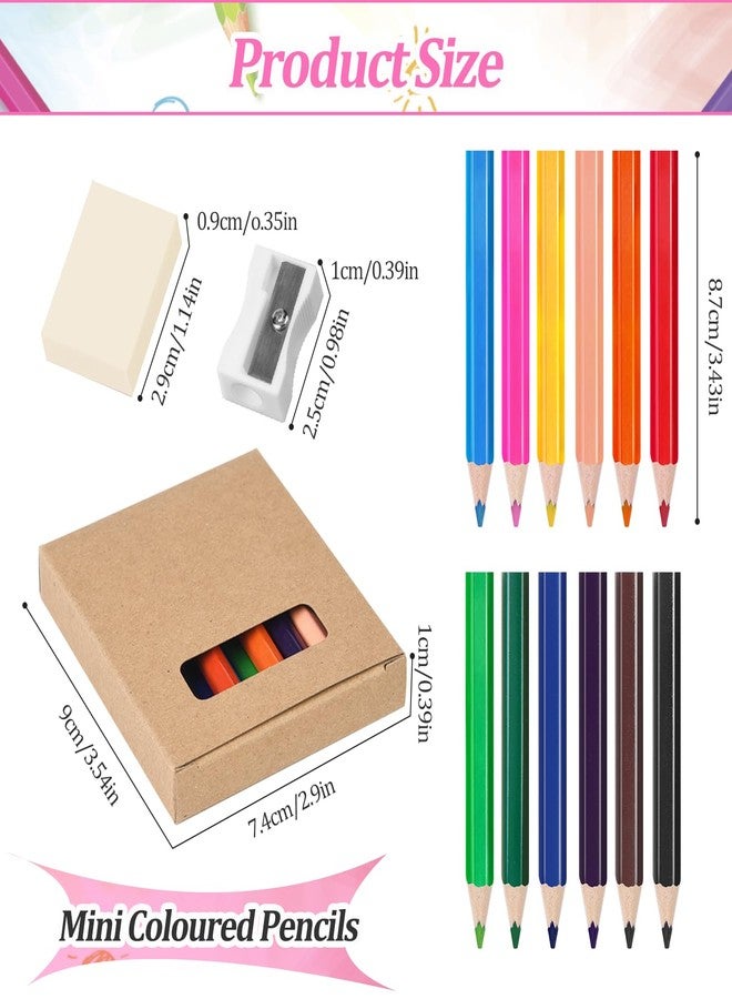 WXJ13 12 Sets Mini Drawing Colored Pencils Mini Colored 3.5 Inch Portable Short Fat Pencils Bulk with Sharpener Eraser for Child Painting,12 Different Color Per Boxes - Image 3