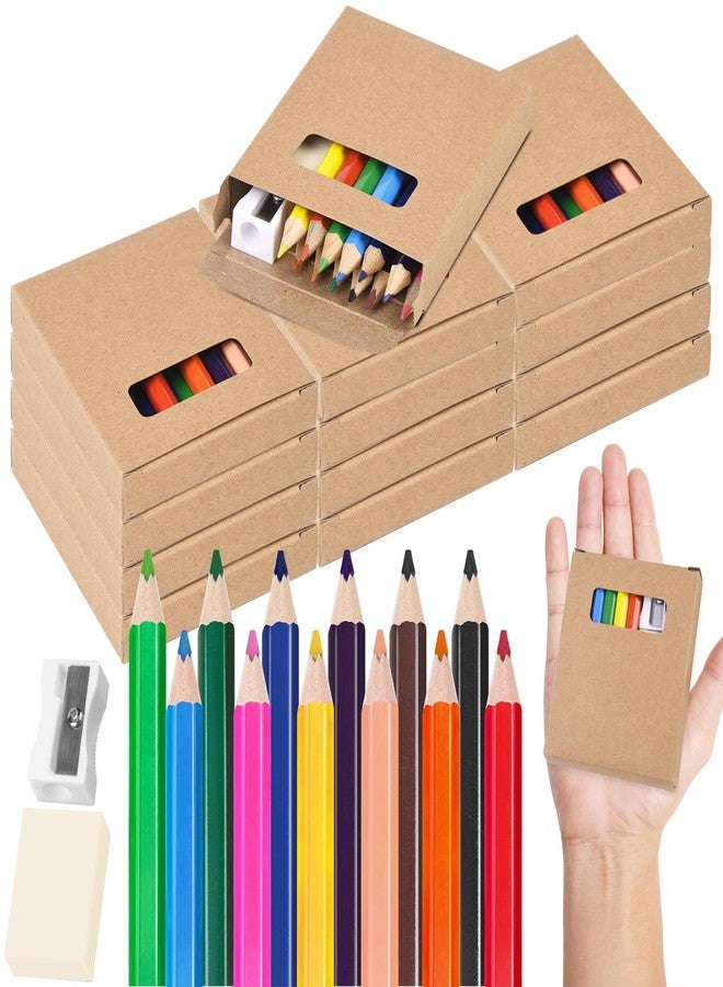 WXJ13 12 Sets Mini Drawing Colored Pencils Mini Colored 3.5 Inch Portable Short Fat Pencils Bulk with Sharpener Eraser for Child Painting,12 Different Color Per Boxes - Image 2