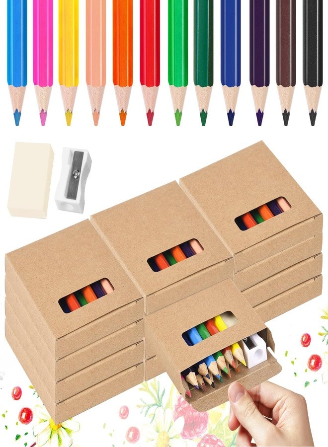 WXJ13 12 Sets Mini Drawing Colored Pencils Mini Colored 3.5 Inch Portable Short Fat Pencils Bulk with Sharpener Eraser for Child Painting,12 Different Color Per Boxes - Image 1