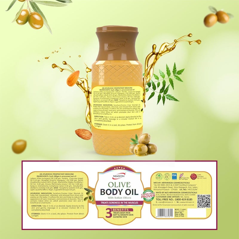 Nimson Olive Body Oil Deep Moisturization Soothing Relief Italian Olives Hydrating Formula 500ml Bottle Dry Skin Radiant Glow Ethically Sourced - Image 3