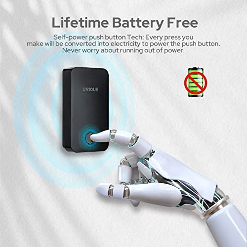 UN1QUE Wireless Door Bell for Home, Self-Powered Battery Free Cordless Calling Bell-1000ft Range with 38 Chimes,LED Light,4 Levels Volume (UB500) (Black) - Image 2