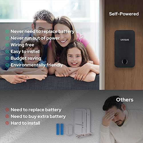 UN1QUE Wireless Door Bell for Home, Self-Powered Battery Free Cordless Calling Bell-1000ft Range with 38 Chimes,LED Light,4 Levels Volume (UB500) (Black) - Image 4
