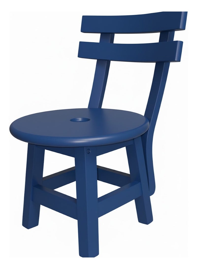 A small wooden chair with a backrest suitable for the and children Durable and made of natural wood the seat height is 30 cm-dark blue color