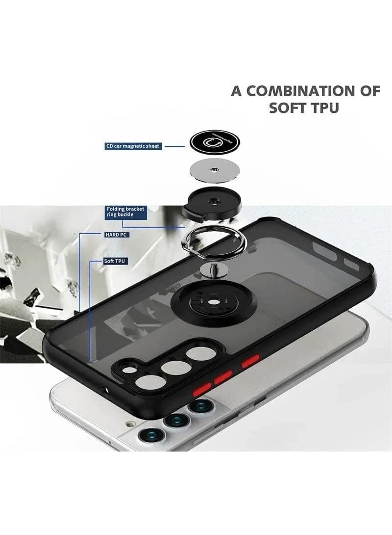 Case for Samsung Galaxy S23 Case Cover Metal Ring Holder Grip Kickstand Car Magnetic Mount Shockproof Matte Hard Back Bumper Case for Samsung Galaxy S23 Black - Image 3