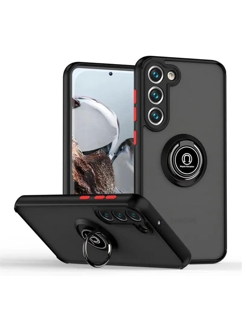 Case for Samsung Galaxy S23 Case Cover Metal Ring Holder Grip Kickstand Car Magnetic Mount Shockproof Matte Hard Back Bumper Case for Samsung Galaxy S23 Black - Image 1
