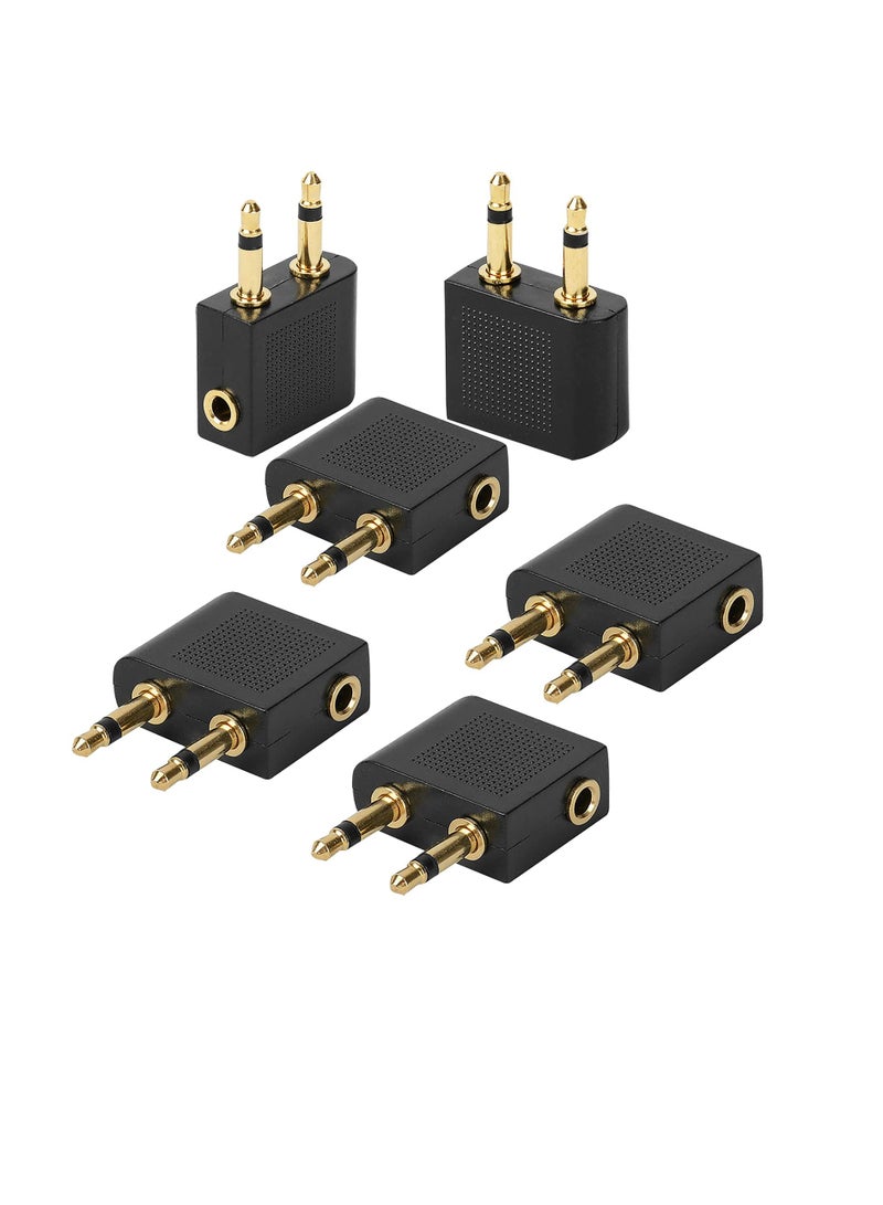 SUNSAR [6 Pack] Airplane Airline Flight Adapters for Headphones, Golden Plated 3.5mm Male to 3.5mm Female Earphone Jack Headset Connector Adapter  - Image 1