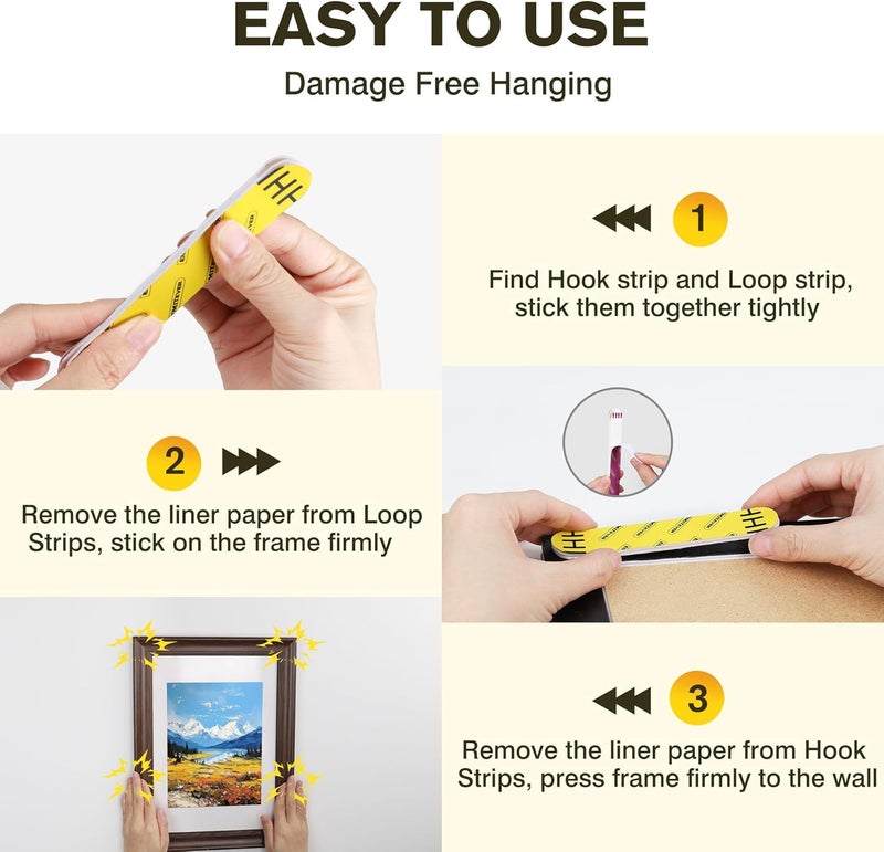 EMITEVER Picture Hanging Strips Heavy Duty, Damage Free Picture Hangers for Walls, Picture Hanging Kit, Hanging Hooks Without Nails, Medium Adhesive Wall Strips for Poster Sticky 20-Pairs (40 Strips) - Image 5