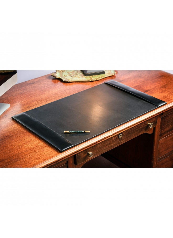 Dacasso - Dacasso Bonded Pad with Side Rails Luxury Leather Desk Blotter for Writing, 30 x 18, Black - Image 1